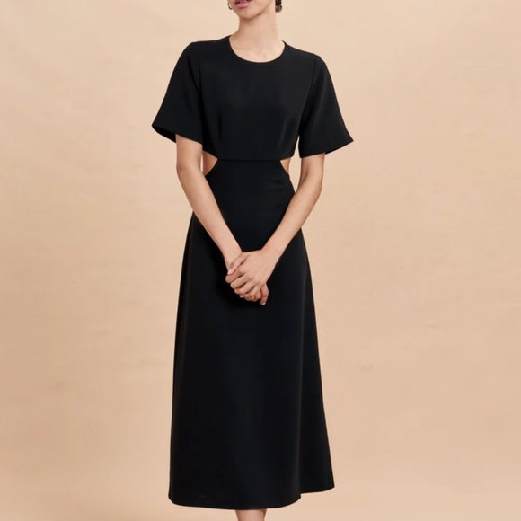 NEW La Ligne NYC Charly Midi Cut-Out Dress - Black Noir Formal Crew neck - Picture 3 of 9
